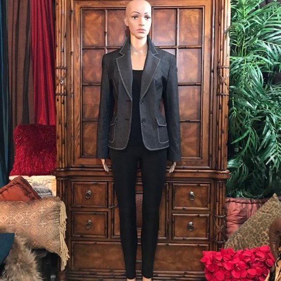 Kasper Black Denim Contrast Stitch Blazer - Picture 5 of 13